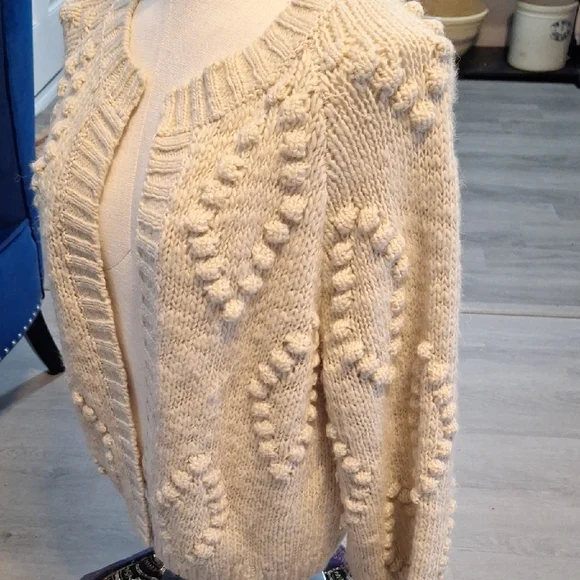 NEW LUCKY BRAND Bobble Diamond Oatmeal Wool Blend Knit Cardigan Sweater - Picture 5 of 9